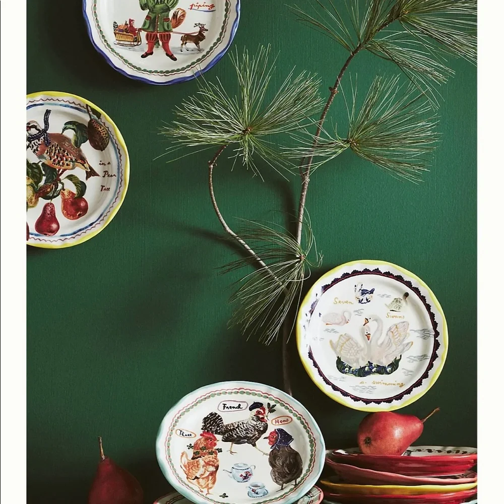 Anthropologie Nathalie Lete 12 Days Of Christmas Day # 2 NWT Dessert Plate